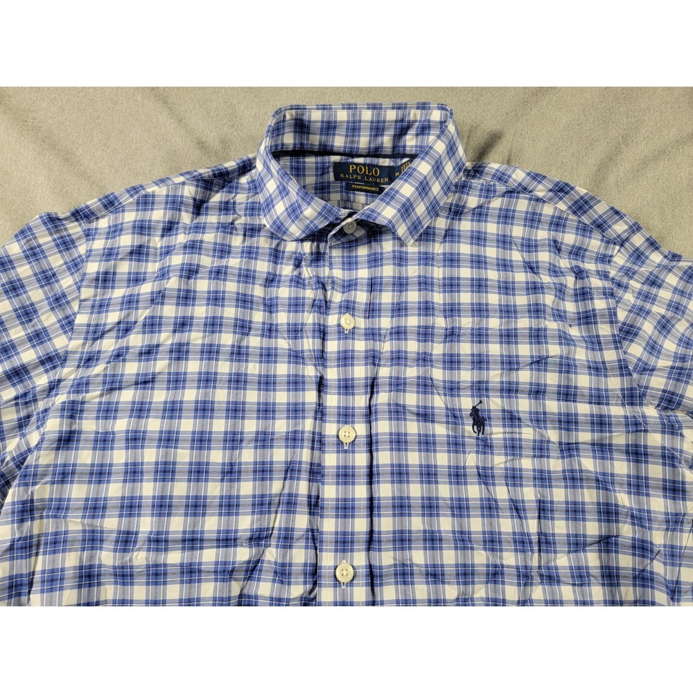 Polo Ralph Lauren Performance Nylon Stretch Shirt Mens Large Blue Plaid Check